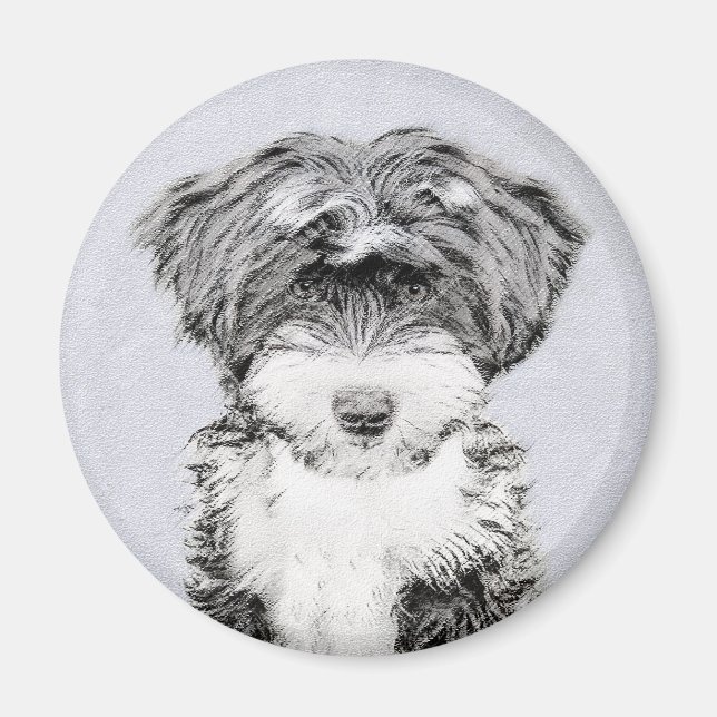 Tibetan Terrier Painting - Niedliche Original Dog  Magnet (Vorne)