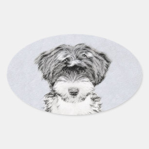 Tibetan Terrier Painting - Niedliche Original Dog Ovaler Aufkleber