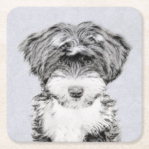 Tibetan Terrier Painting - Niedliche Original Dog  Rechteckiger Pappuntersetzer