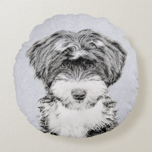 Tibetan Terrier Painting - Niedliche Original Dog Rundes Kissen