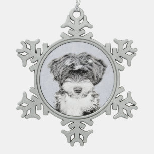 Tibetan Terrier Painting - Niedliche Original Dog  Schneeflocken Zinn-Ornament