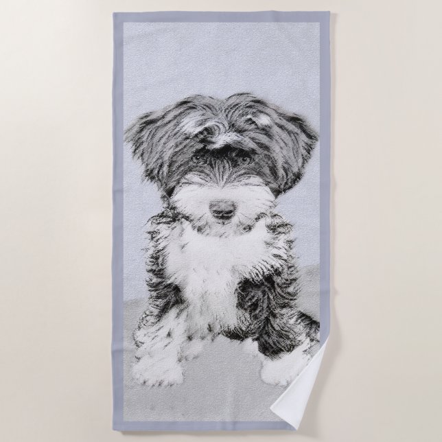 Tibetan Terrier Painting - Niedliche Original Dog  Strandtuch (Vorderseite)
