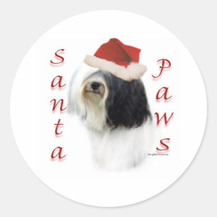 Tibetan Terrier Santa Paws Runder Aufkleber