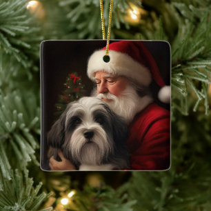 Tibetan Terrier Weihnachtsmann Festive Weihnachten Keramikornament