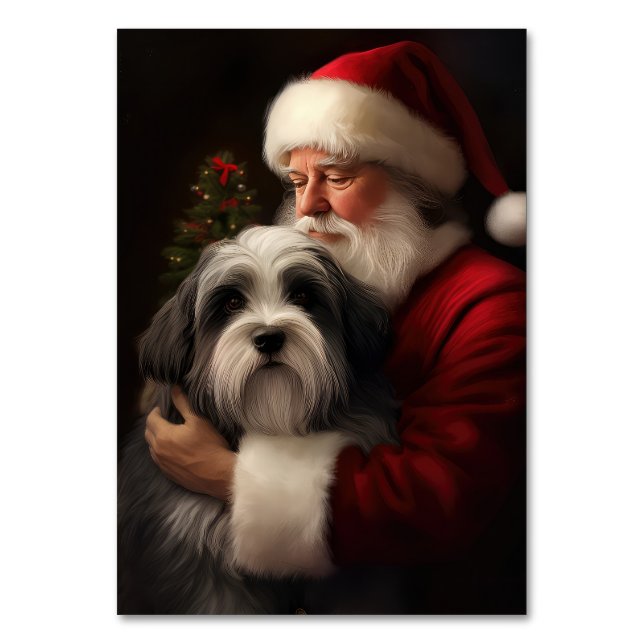 Tibetan Terrier Weihnachtsmann Weihnachten Tischnummer (Vorderseite)