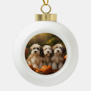 Tibetan Terrier Welpe Herbstfreude Kürbis Keramik Kugel-Ornament