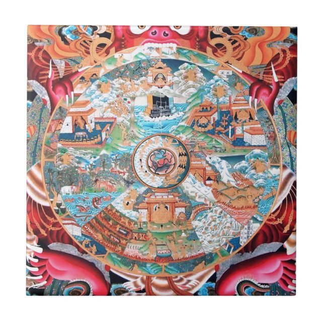 Tibetanische buddhistische Kunst (Rad des Lebens) Fliese (Vorderseite)