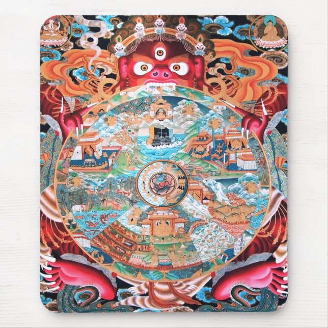 Tibetanische buddhistische Kunst (Rad des Lebens) Mousepad (Vorne)