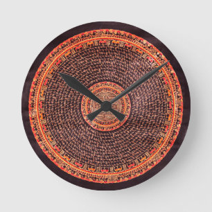Tibetanische Mandala-Kunst (Schwarzes, Gold, Rot, Runde Wanduhr