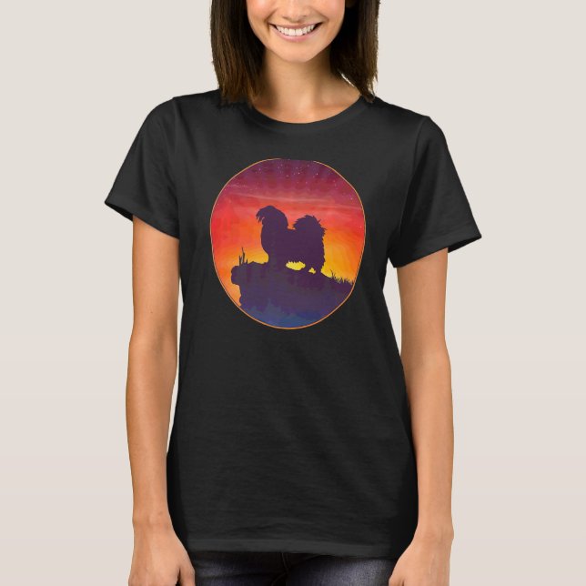 Tibeter Spaniel Dog Sunset T-Shirt (Vorderseite)
