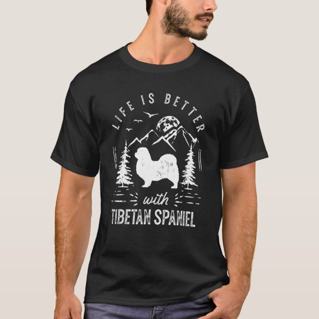 Tibeter Spaniel Life Better Mama Vater Dog T-Shirt (Vorderseite)
