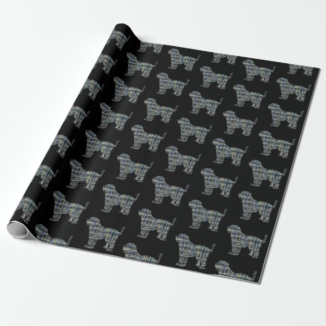Tibeter Terrier Dog Silhouette Gelb & Schwarz Geschenkpapier (Ungerollt)