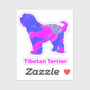Tibeter Terrier Dog Silhouette Hot Pink & Blue Sie Aufkleber