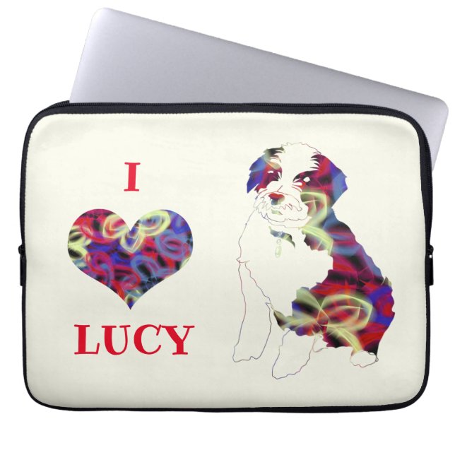 Tibeter Terrier Dog Silhouette mit Schmetterlingsh Laptopschutzhülle (Vorderseite)