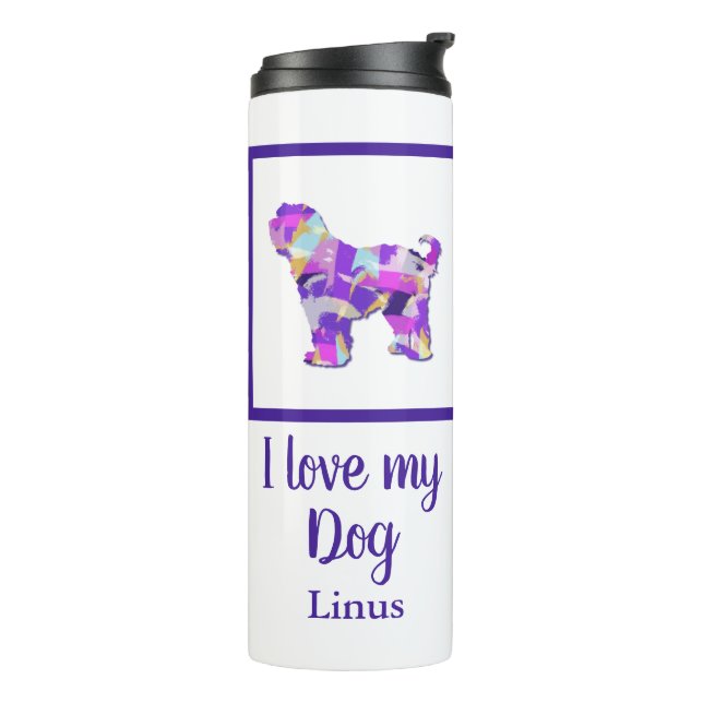 Tibeter Terrier Dog Silhouette Niedliche Lila PY&B Thermosbecher (Nach links gedreht)