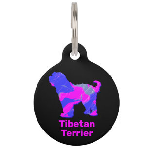 Tibeter Terrier Dog Silhouette Pink&Blue ID Haustiermarke