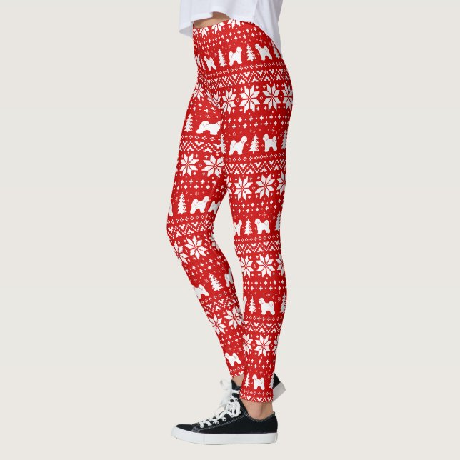 Tibeter Terrier Dog Silhouetten Weihnachtsmuster Leggings (Links)