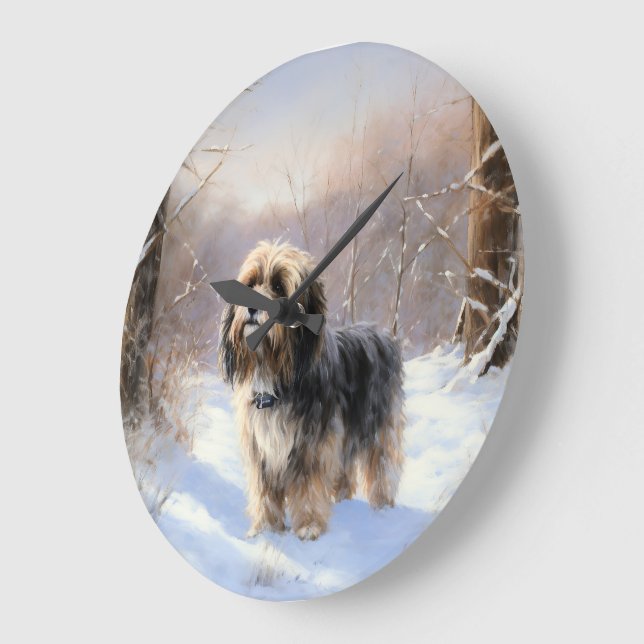 Tibeter Terrier Let It Snow Weihnachten Große Wanduhr (Winkel)