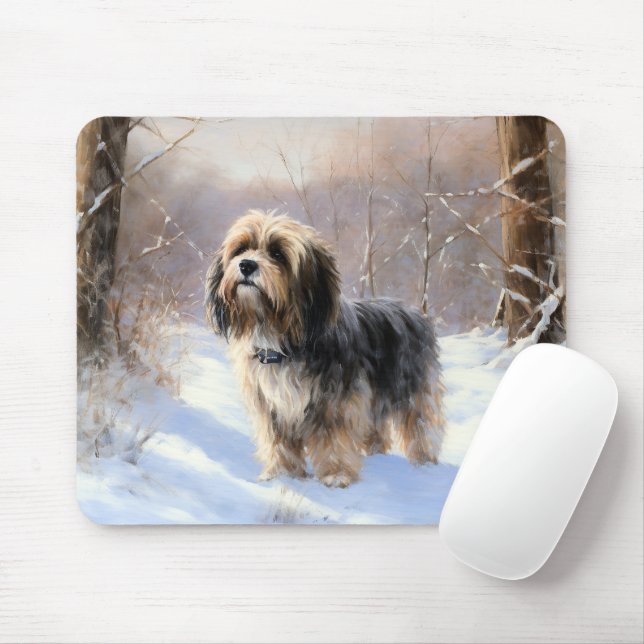 Tibeter Terrier Let It Snow Weihnachten Mousepad (Mit Mouse)