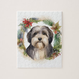 Tibeter Terrier Weihnachtskranz Festliche Jungfrau