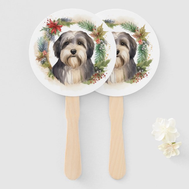 Tibeter Terrier Weihnachtskranz Festliche Jungfrau Fächer (Vorne und Hinten)