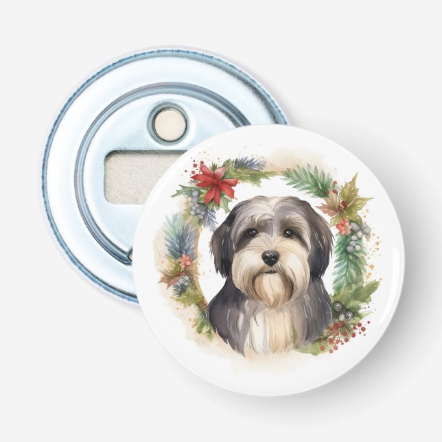 Tibeter Terrier Weihnachtskranz Festliche Jungfrau Flaschenöffner (Vorderseite)