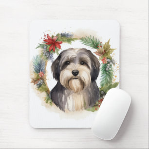 Tibeter Terrier Weihnachtskranz Festliche Jungfrau Mousepad