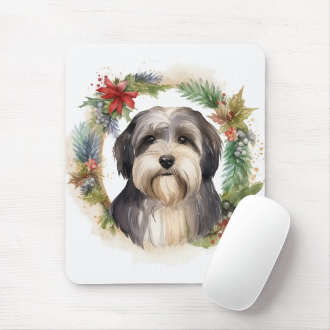 Tibeter Terrier Weihnachtskranz Festliche Jungfrau Mousepad (Mit Mouse)
