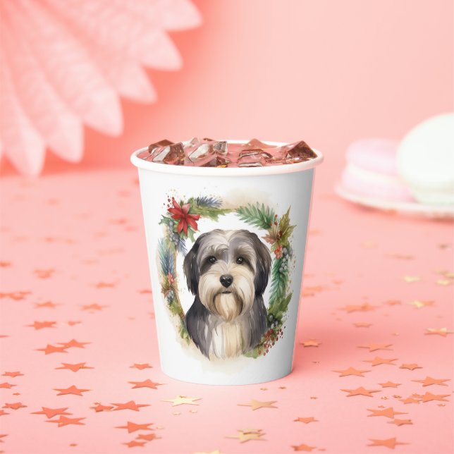 Tibeter Terrier Weihnachtskranz Festliche Jungfrau Pappbecher (Insitu)