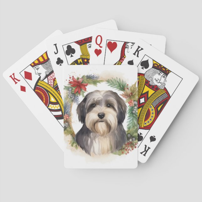 Tibeter Terrier Weihnachtskranz Festliche Jungfrau Spielkarten (Rückseite)