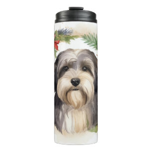 Tibeter Terrier Weihnachtskranz Festliche Jungfrau Thermosbecher