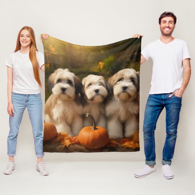 Tibeter Terrier Welpe Herbst Kürbis Fleecedecke (Beispiel)