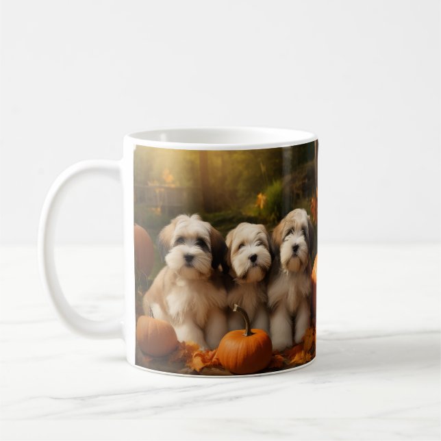 Tibeter Terrier Welpe Herbst Kürbis Kaffeetasse (Links)