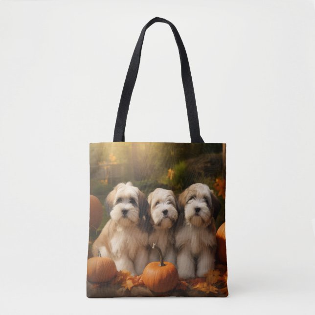 Tibeter Terrier Welpe Herbst Kürbis Tasche (Vorderseite)