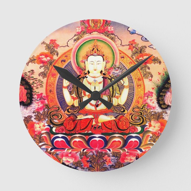 tibetisch-buddhistische Kunst Runde Wanduhr (Vorderseite)