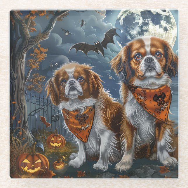 Tibetisch-Spaniel Halloween Spooky Glasuntersetzer (Vorderseite)