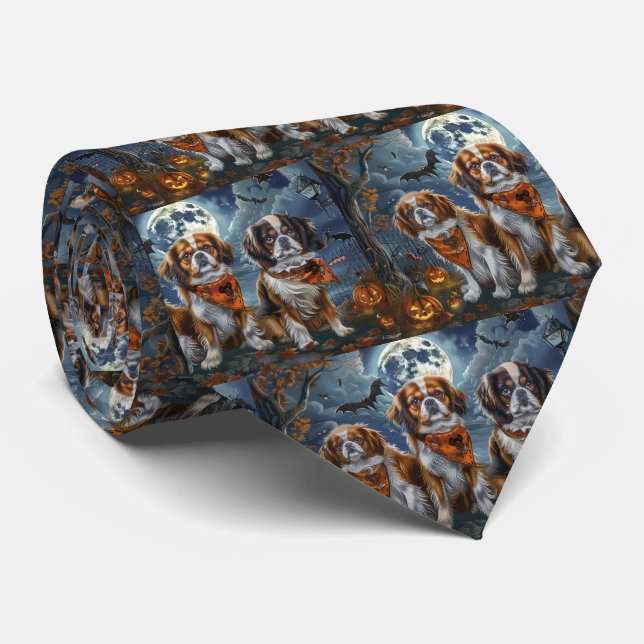 Tibetisch-Spaniel Halloween Spooky Krawatte (Gerollt)