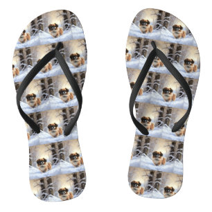 Tibetisch-Spanier lassen Weihnachten schneeweilen Flip Flops