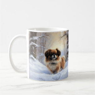 Tibetisch-Spanier lassen Weihnachten schneeweilen Kaffeetasse
