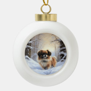 Tibetisch-Spanier lassen Weihnachten schneeweilen Keramik Kugel-Ornament