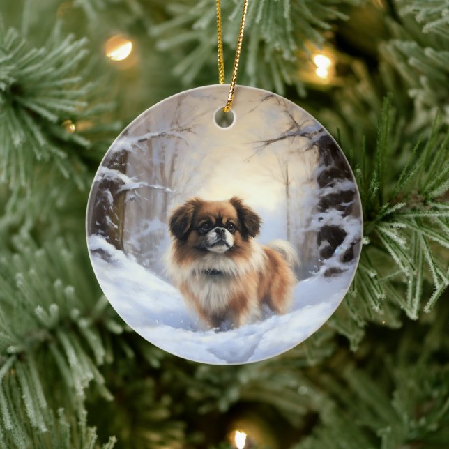 Tibetisch-Spanier lassen Weihnachten schneeweilen Keramik Ornament (Baum)