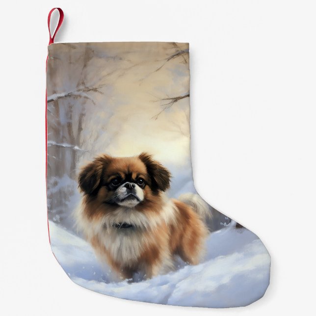 Tibetisch-Spanier lassen Weihnachten schneeweilen Kleiner Weihnachtsstrumpf (Vorderseite)