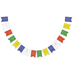 tibetische Gebetsflagge mit buddhistischen Symbole Wimpelkette