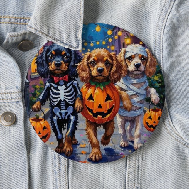 Tibetische Hunde Spaniens zu Halloween-Kostümen Button (Beispiel)