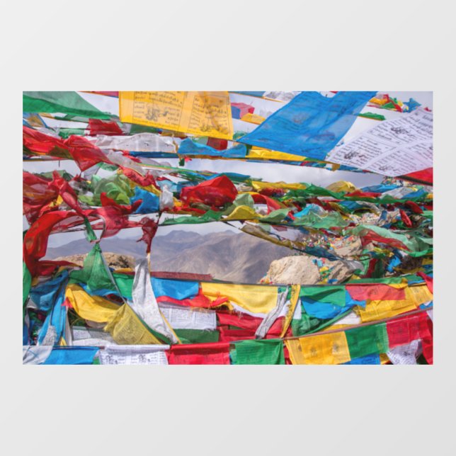 tibetische Landschaft mit Gebetsfahnen - Himalaya Fensteraufkleber (Blatt)