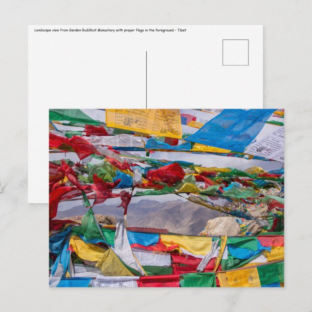 tibetische Landschaft mit Gebetsfahnen - Himalaya Postkarte (Vorne/Hinten)