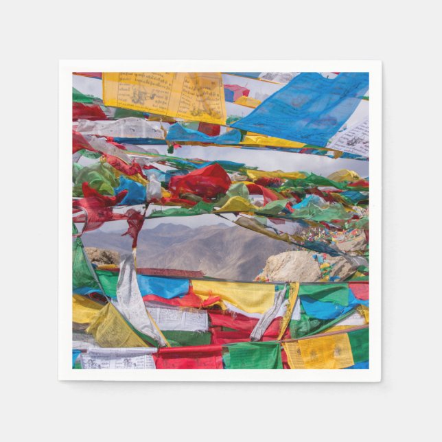 tibetische Landschaft mit Gebetsfahnen - Himalaya Serviette (Vorderseite)