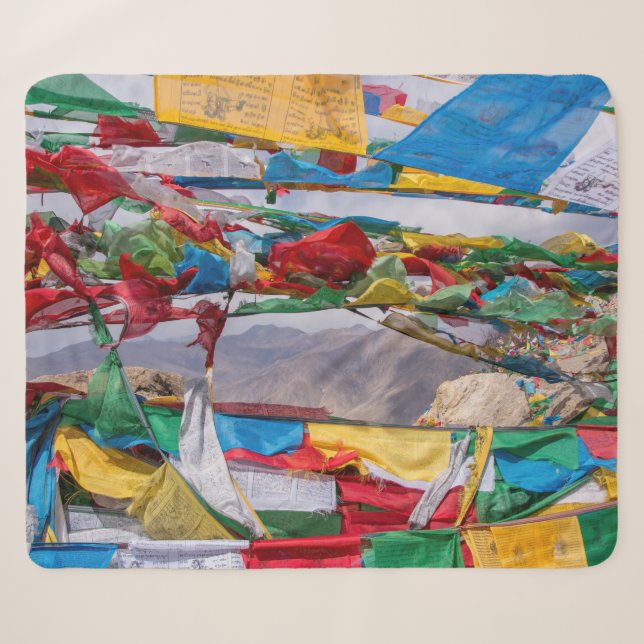 tibetische Landschaft mit Gebetsfahnen - Himalaya Sherpadecke (Vorderseite (Horizontal))