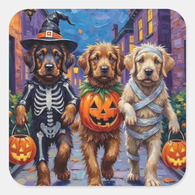 Tibetische Mastiff-Hunde zu Halloween-Kostümen Quadratischer Aufkleber (Vorderseite)