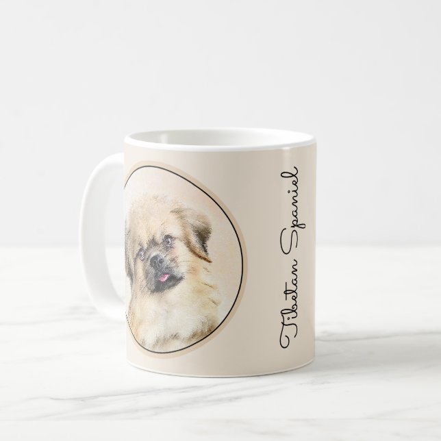 Tibetische spanische Malerei - Niedliche Hundekuns Kaffeetasse (Vorderseite Links)